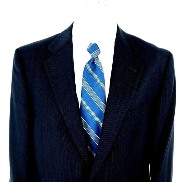 Joseph Abboud Nordstrom Super 120s‎ Wool 2 Button Suit Jacket 40R Blue Check - Picture 1 of 11